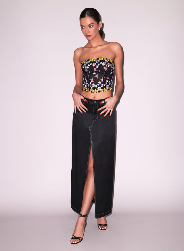 Black - Silk Maxi Skirt | Fleur du Mal
